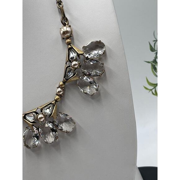 J. Crew Gold Tone Large Faceted Clear Oval Rhinestone Statement Necklace - Picture 3 of 16
